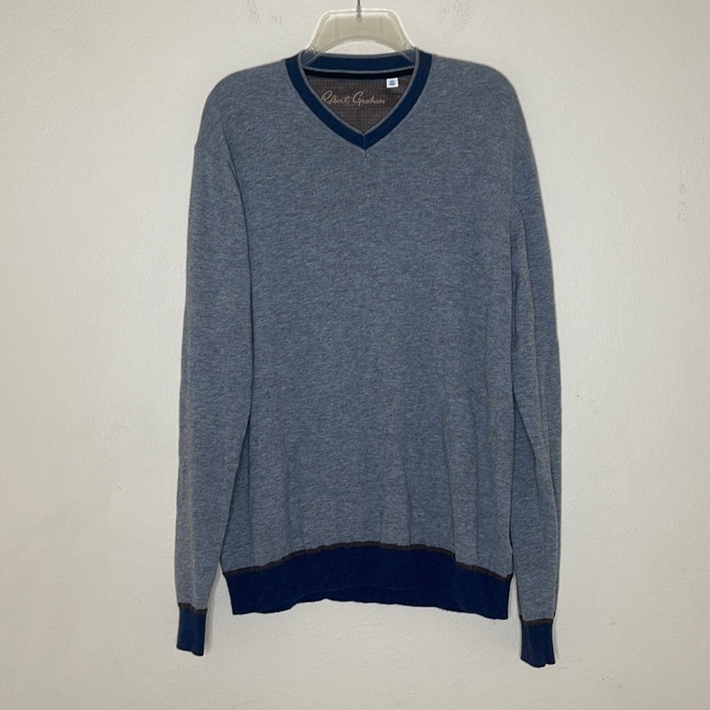 Robert Graham Classic Fit Grey V-Neck Wool Cotton Blend Sweater Size XL